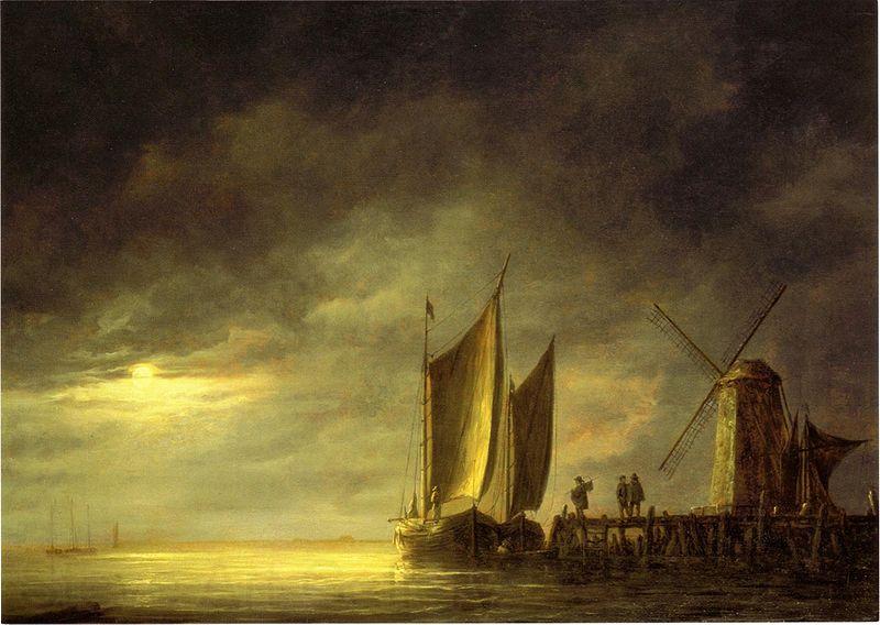 Aelbert Cuyp Fishing boats by moonlight. Spain oil painting art